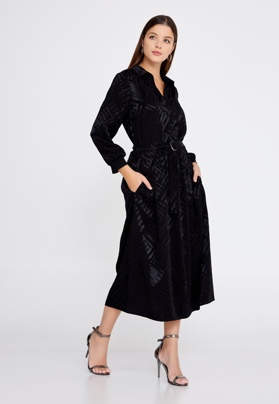 Black Polyester Midi Dress 3