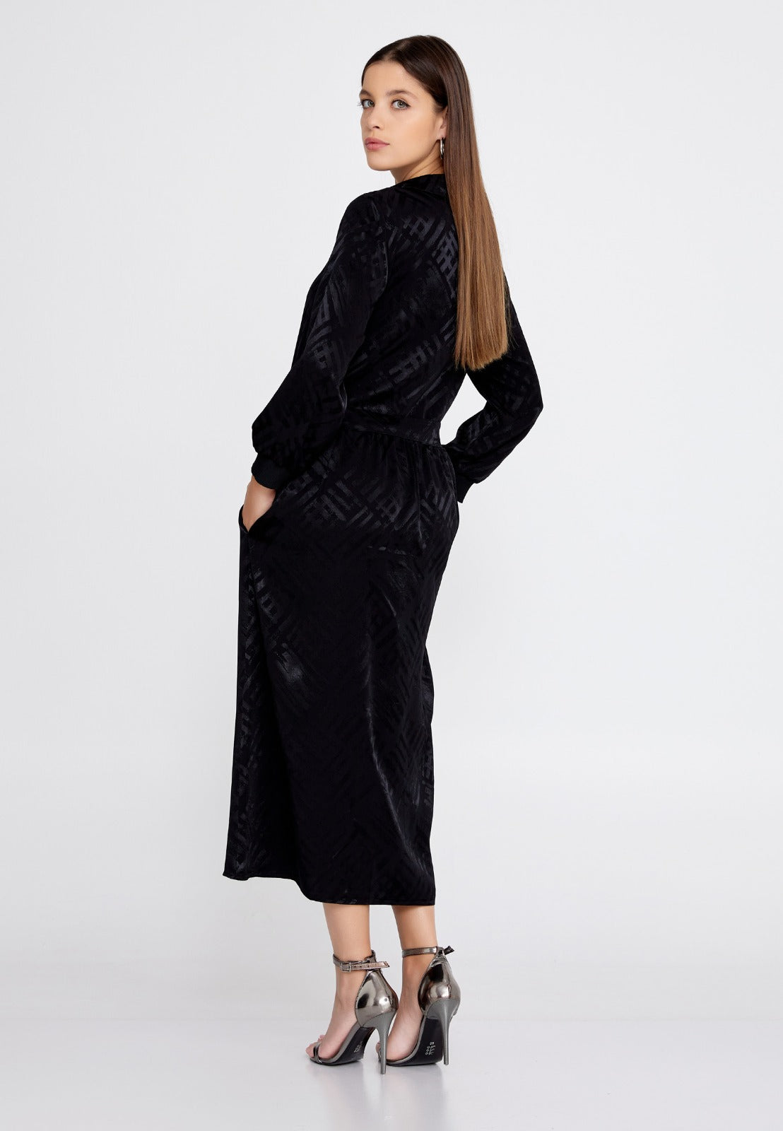 Black Polyester Midi Dress 4