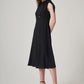 Black Bow Tie Crepe Dress with Upper Collar