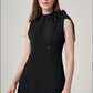 Black Bow Tie Crepe Dress with Upper Collar