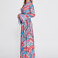 Blue Pink Floral Crepe Maxi Dress 1