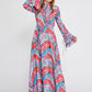 Blue Pink Floral Crepe Maxi Dress 4