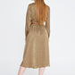 Brown Green Satin Midi Dress 1