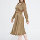 Brown Green Satin Midi Dress 3
