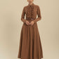 Brown Ruffled Belted Midi Dress