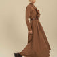 Brown Ruffled Belted Midi Dress