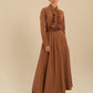 Brown Ruffled Belted Midi Dress