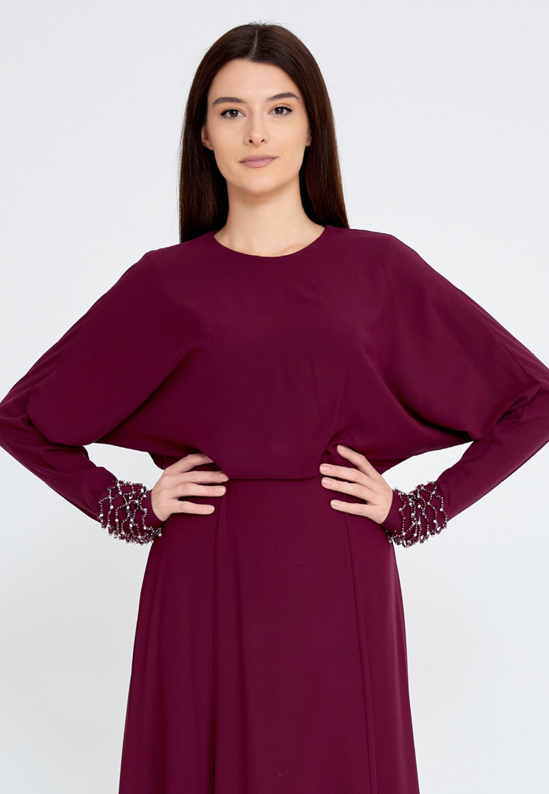 Burgundy crepe clearance dress