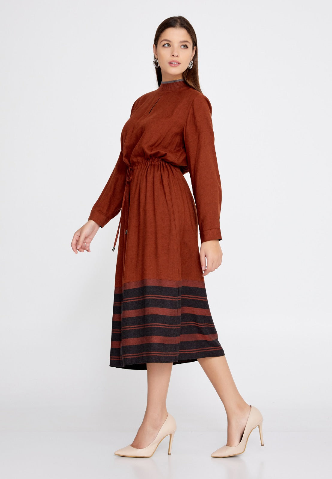 Burnt orange midi dress sale