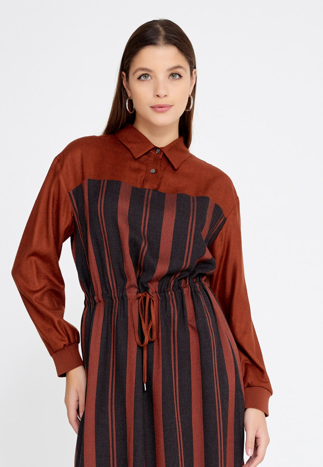 Burnt Orange Striped Midi Dress 1