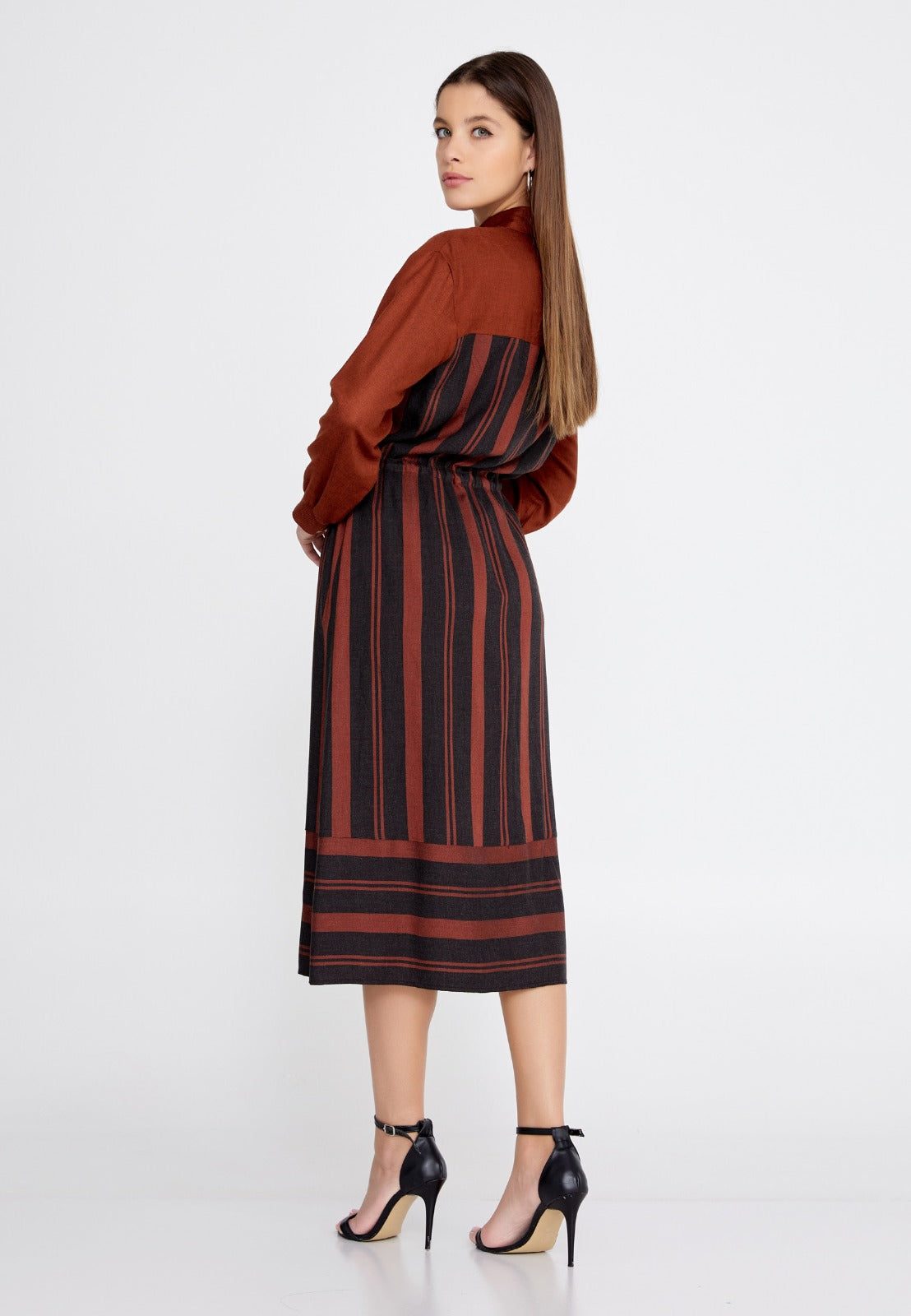 Burnt Orange Striped Midi Dress 2