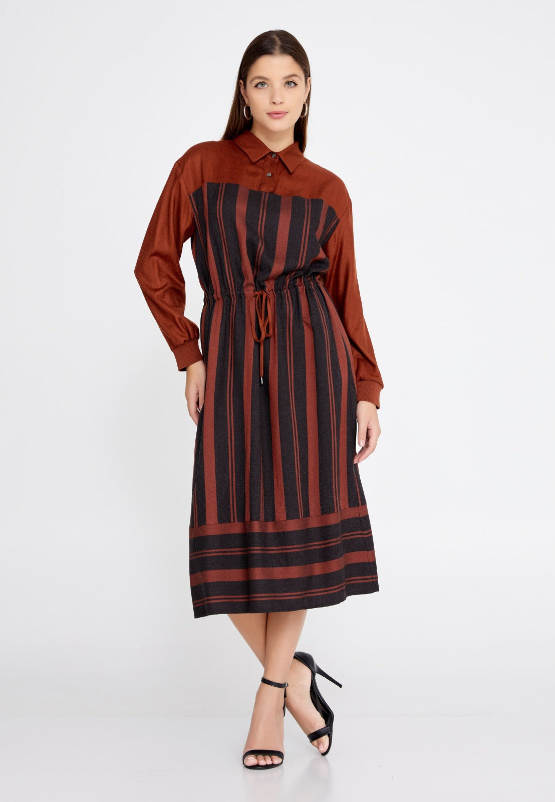 Burnt Orange Striped Midi Dress 3