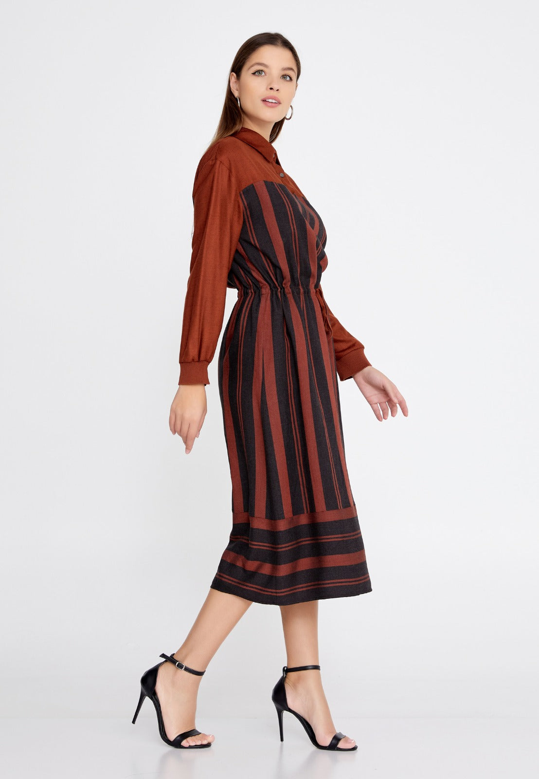 Burnt Orange Striped Midi Dress 4
