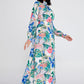 Ecru Green Floral Satin Maxi Dress 4