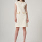 Ecru Textured Short Dress with Metal Chain Accessory