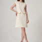 Ecru Textured Short Dress with Metal Chain Accessory