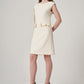 Ecru Textured Short Dress with Metal Chain Accessory