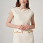 Ecru Textured Short Dress with Metal Chain Accessory