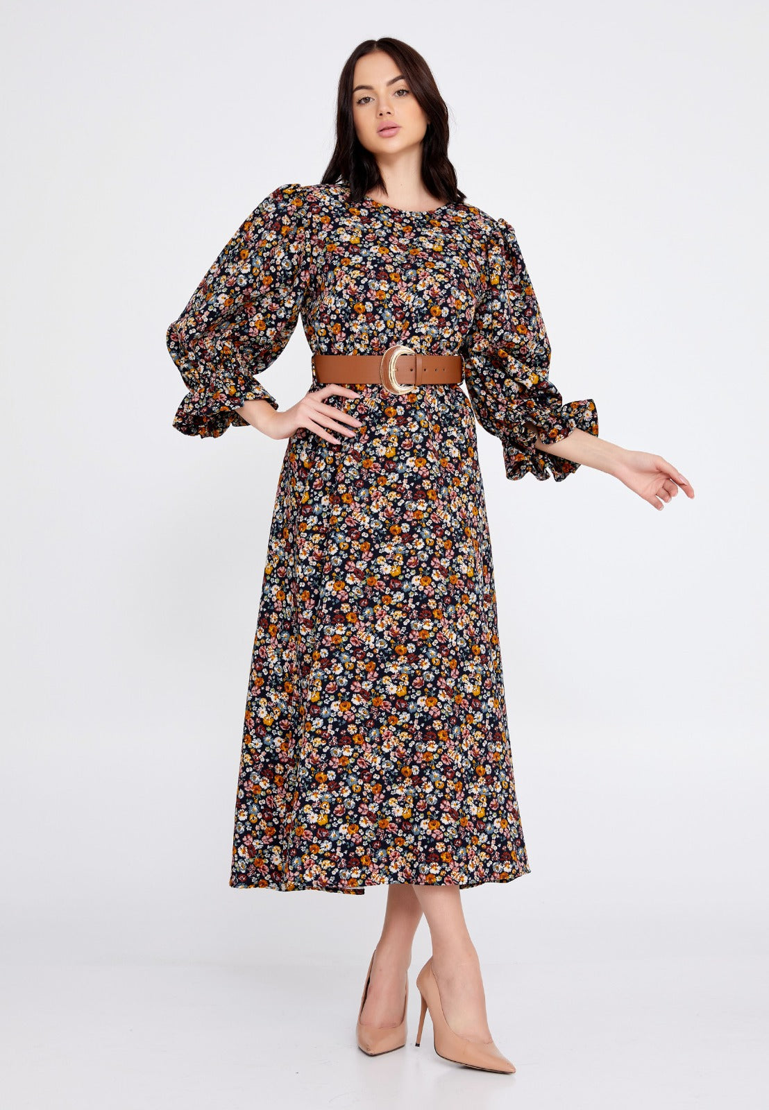 Floral Patterned Crepe Midi Dress 2