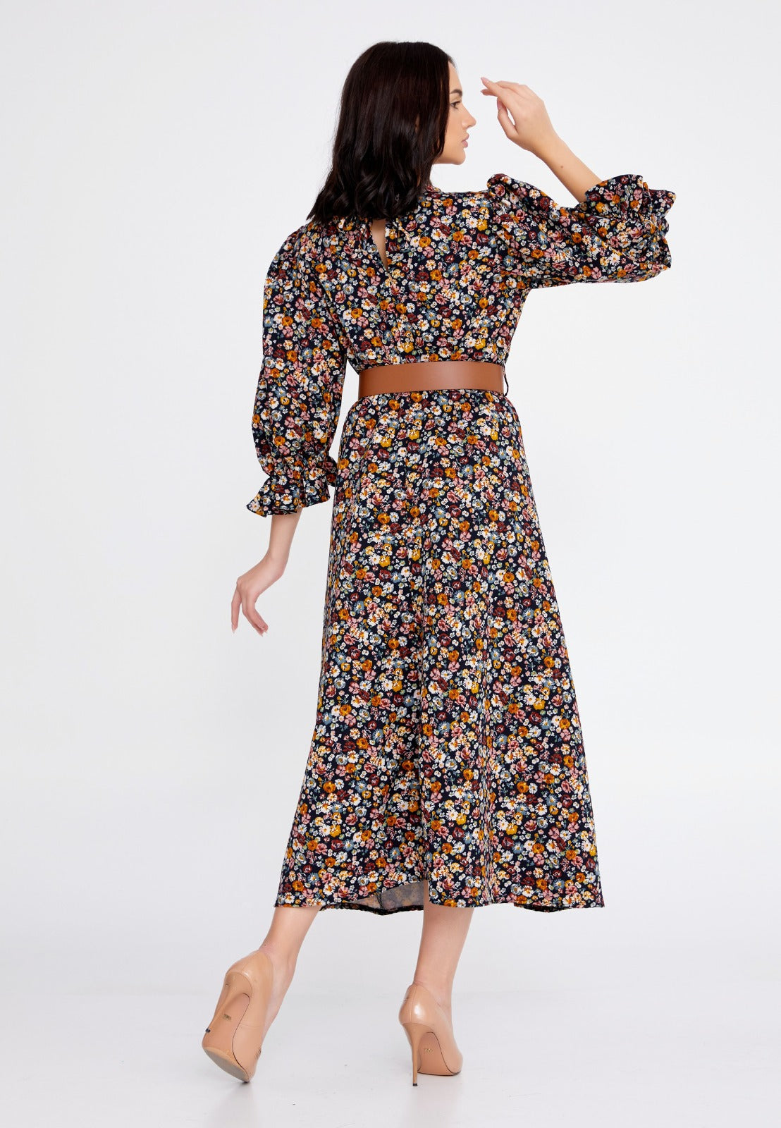 Floral Patterned Crepe Midi Dress 1