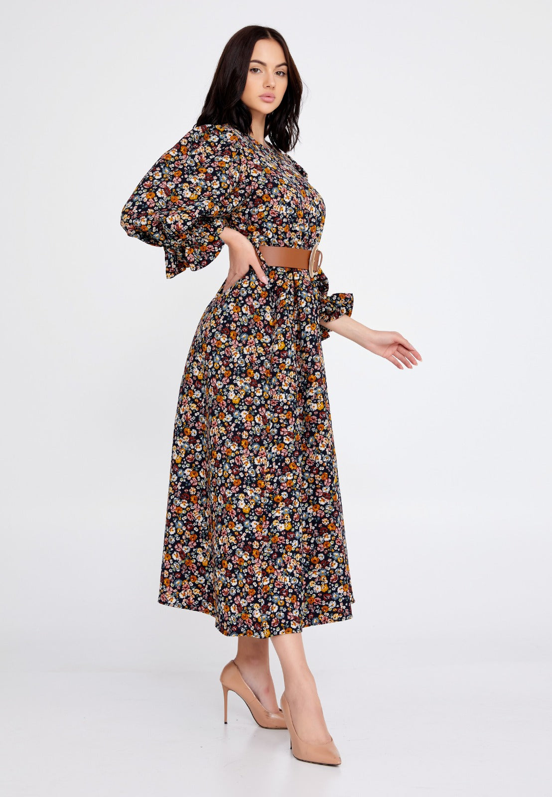 Floral Patterned Crepe Midi Dress 3