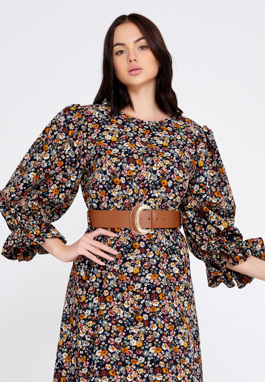Floral Patterned Crepe Midi Dress 4