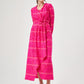 Fuchsia Cut Jacquard Dress with Double-Breasted Closure