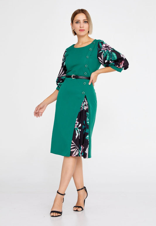 Green Black Crepe Midi Dress 2