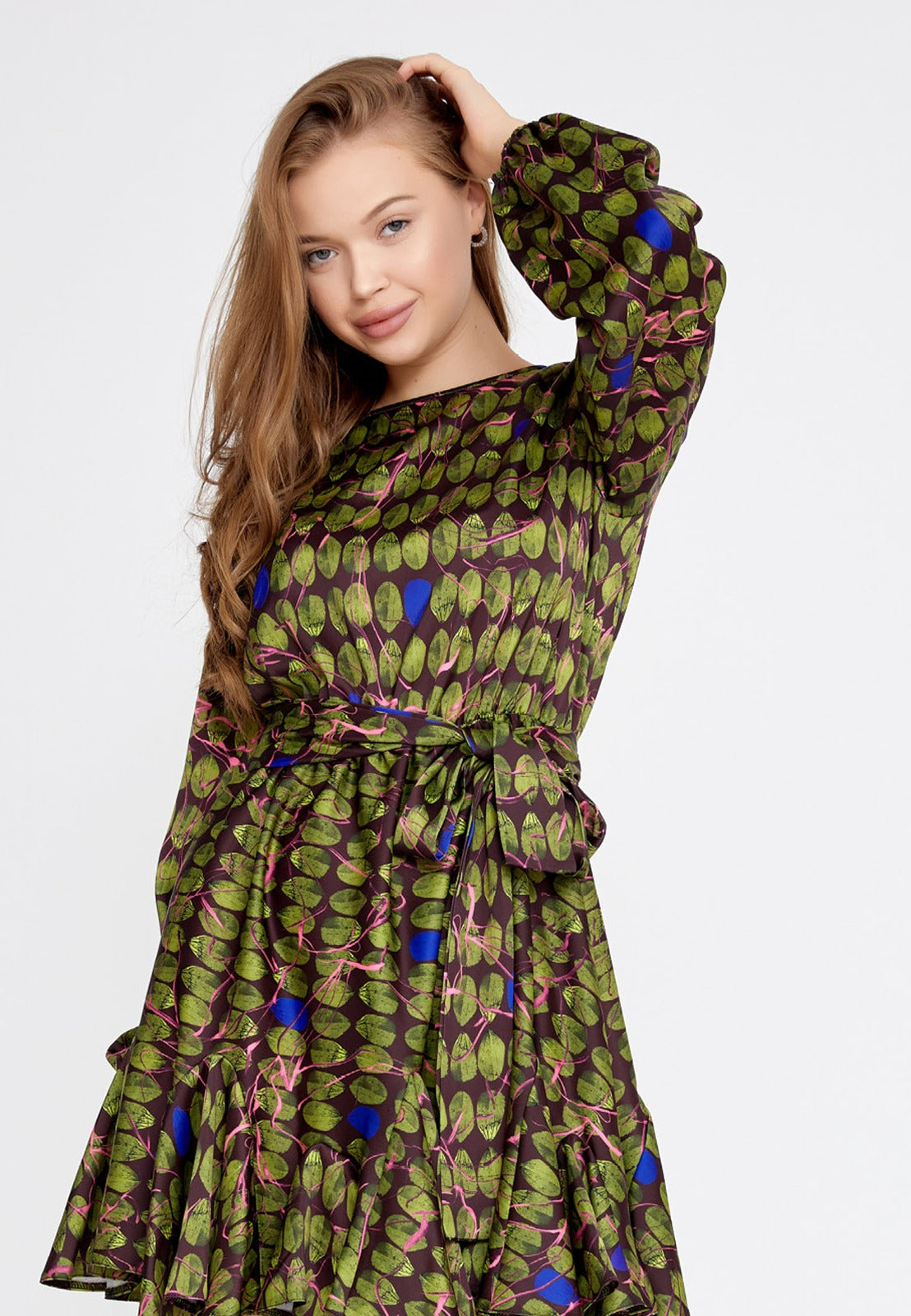Green Brown Satin Mini Dress zeremez Green Brown Satin Mini Dress zeremez