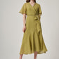 Green Short Sleeve Cotton Dress with Waist Tie