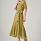 Green Short Sleeve Cotton Dress with Waist Tie