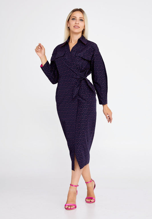 Navy Polyester Midi Dress 2