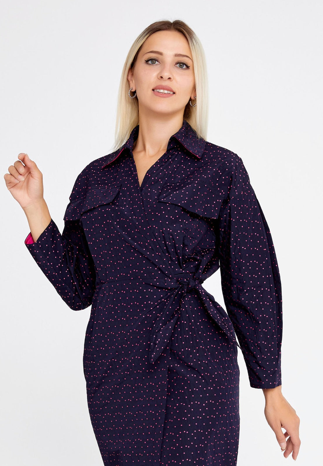 Navy Polyester Midi Dress 3