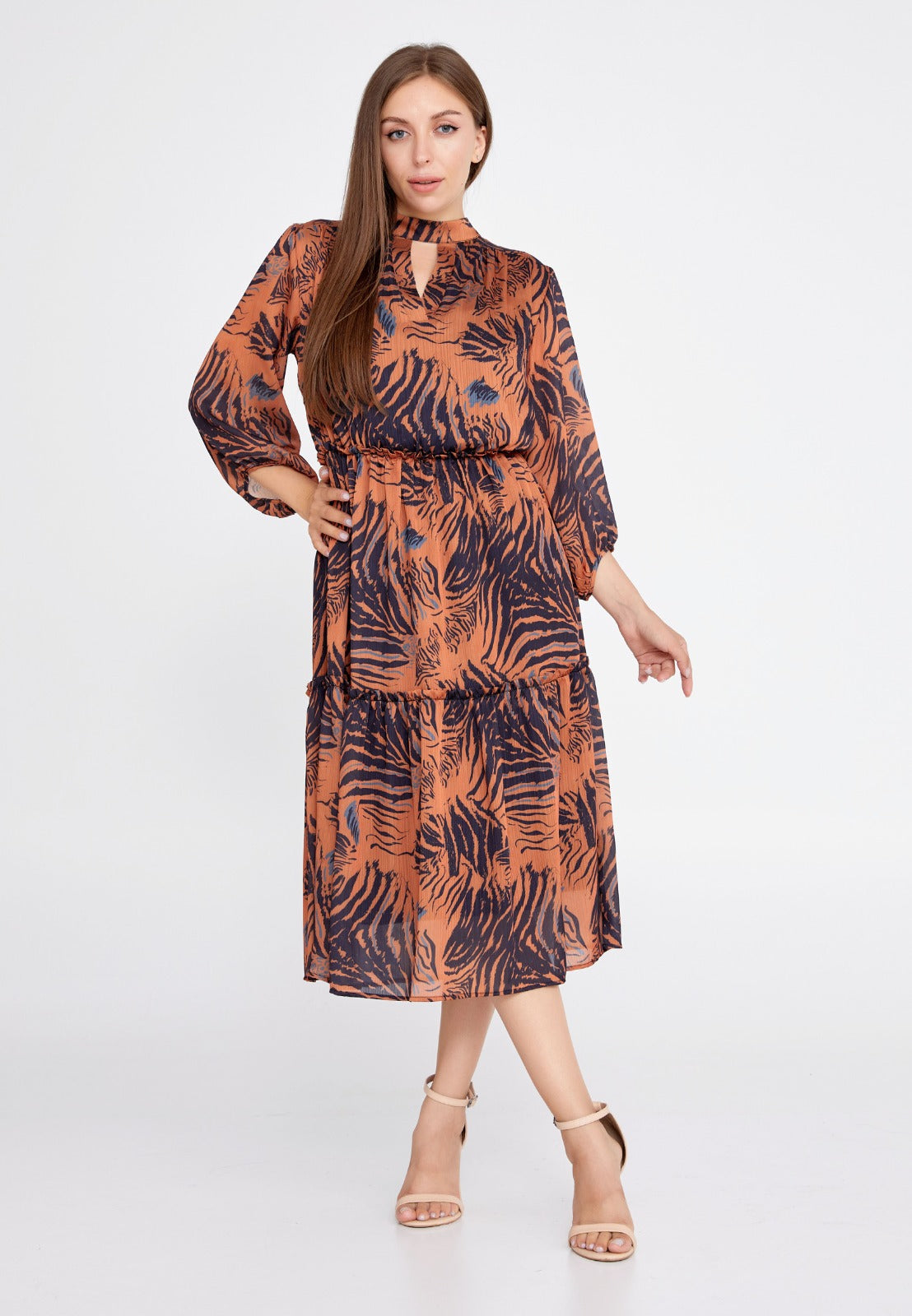 Orange Black Midi Dress 2