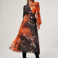 Orange Corset Detail Balloon Sleeves Dress