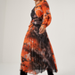 Orange Corset Detail Balloon Sleeves Dress