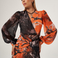 Orange Corset Detail Balloon Sleeves Dress