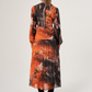 Orange Corset Detail Balloon Sleeves Dress