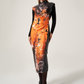 Orange Sleeveless Snap Button Closure Dress