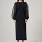 Organza Long-Sleeved Black Polyester Dress