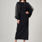 Organza Long-Sleeved Black Polyester Dress