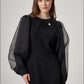 Organza Long-Sleeved Black Polyester Dress