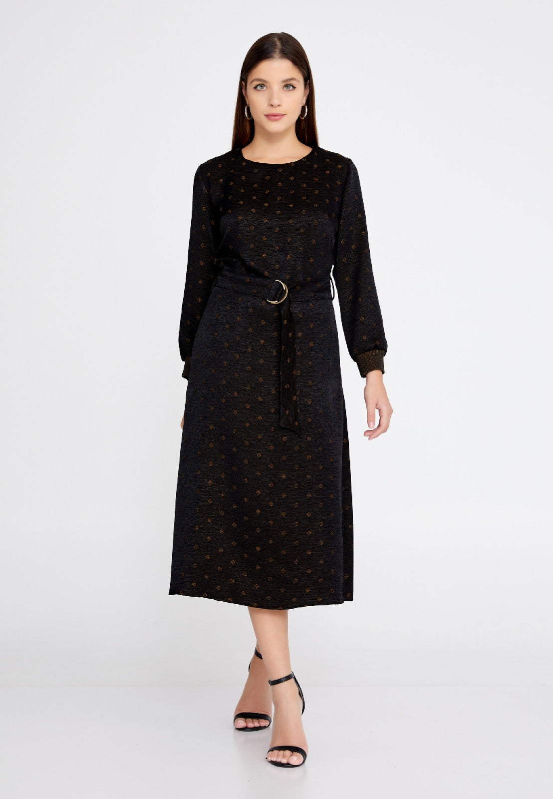 Patterned Black Midi Dress 1