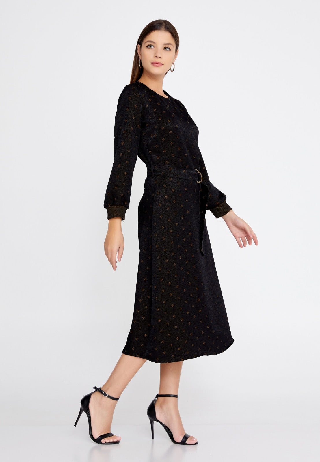 Patterned Black Midi Dress 3
