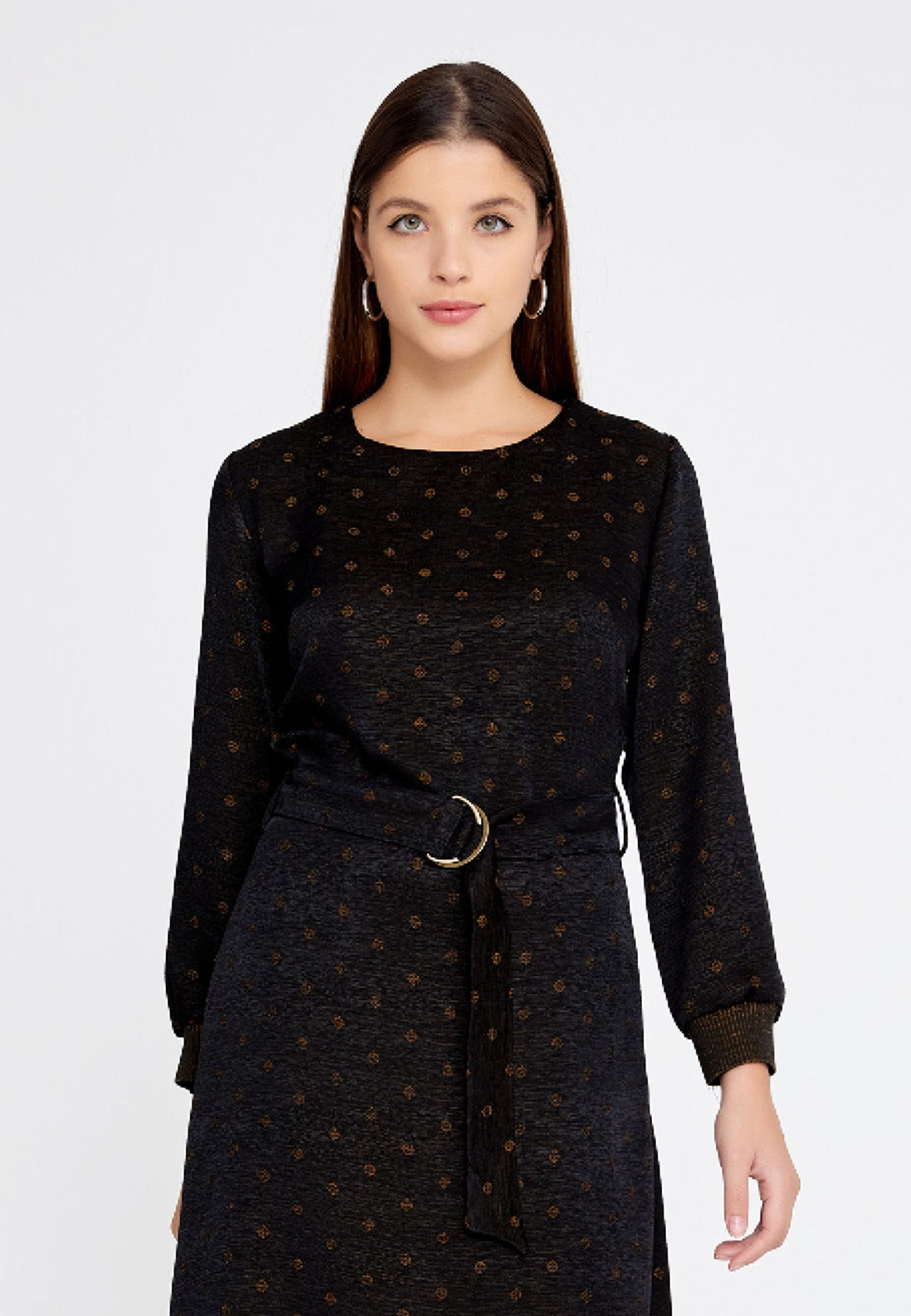 Patterned Black Midi Dress 4