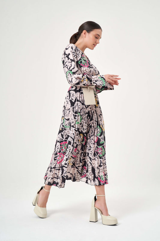 Floral Patterned Dress with Leather Belt Accessory