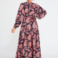 Pink Black Floral Crepe Maxi Dress 1