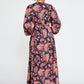 Pink Black Floral Crepe Maxi Dress 4