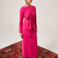 Pink Long Sleeve Midi Viscose Column Regular Casual Dress