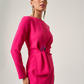Pink Long Sleeve Midi Viscose Column Regular Casual Dress